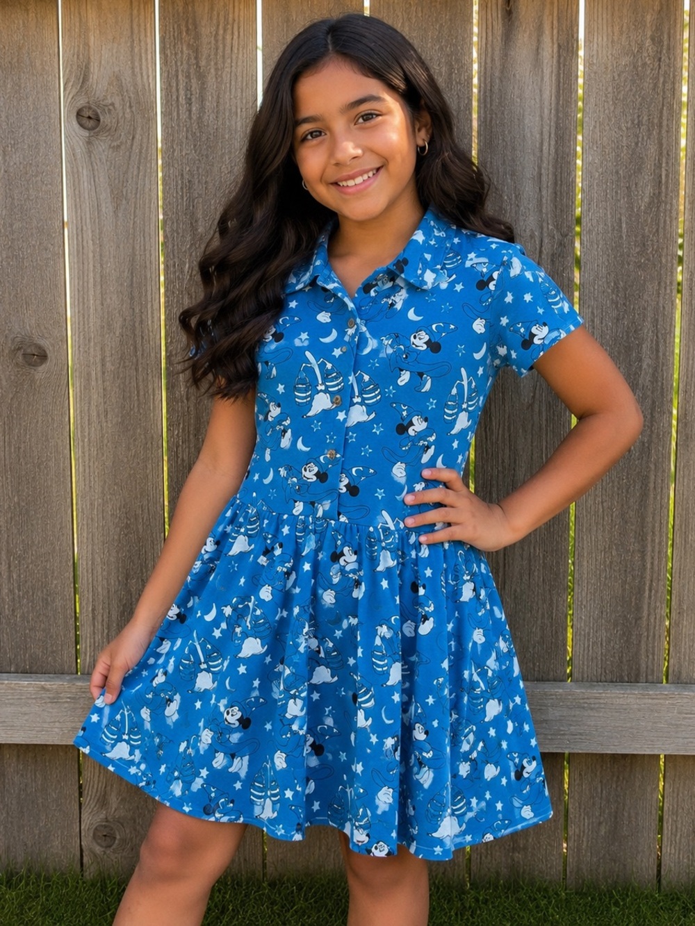 Cakeworthy Disney Fantasia Mickey Mouse Print Collared Dress Sz Med